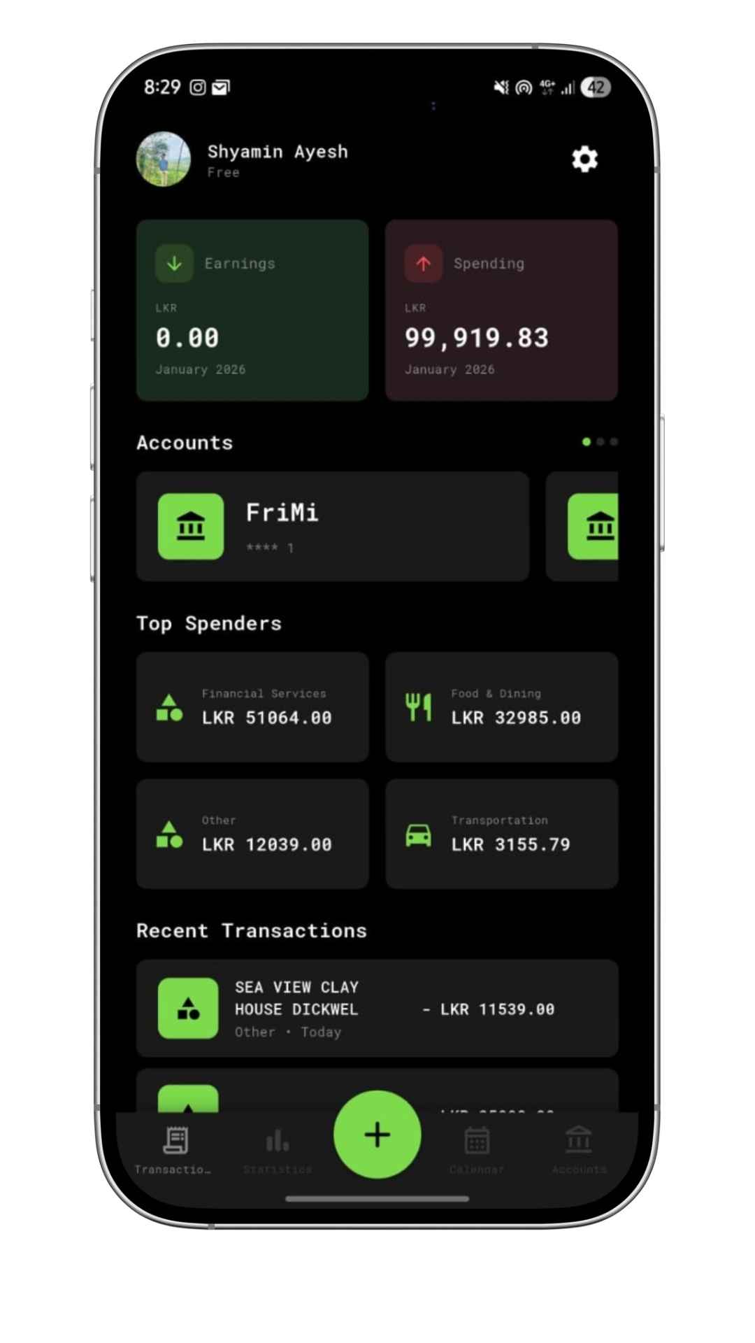 Evinta app - Mobile app screenshot showing expense tracking features